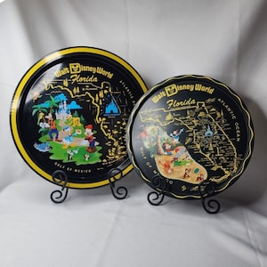 Vintage & Moderne Walt Disney World Florida Souvenir Metallschalen Vergnügungspark