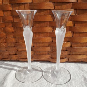 2 Sasaki Aegean Candlesticks 7.25" frosted stem seashell crystal Art Nouveau