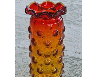 Greenwich Flint Craft Bubble Vase by designer Thomas Connally 7.5" art Glasss Ruffled Rim Vintage