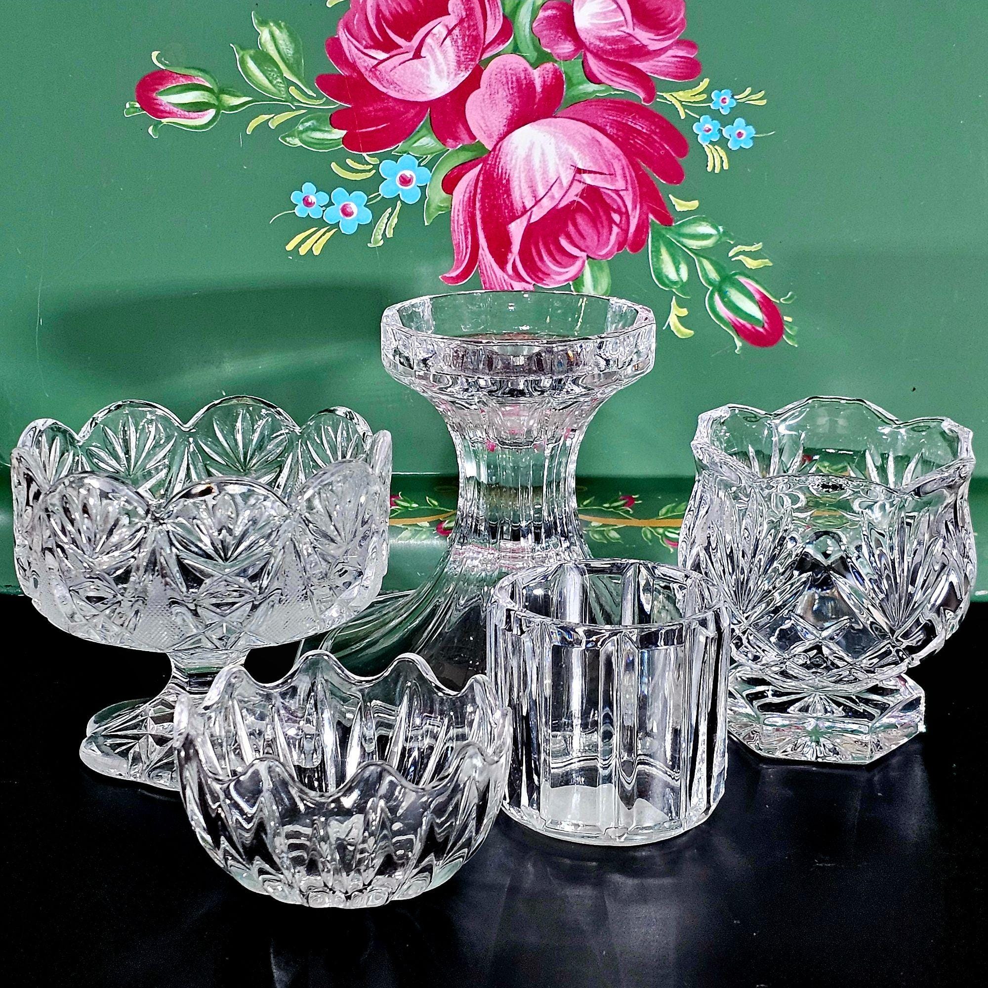 vtg assorted cut crystal candle holders lot/5 votive taper glass holders wedding decor tablesettings