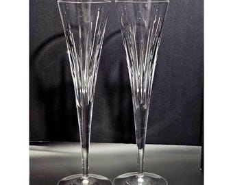 2 Miller Rogaska Soho Crystal Champagne Flutes vintage MCM fleabite Toasting 11" Glasses