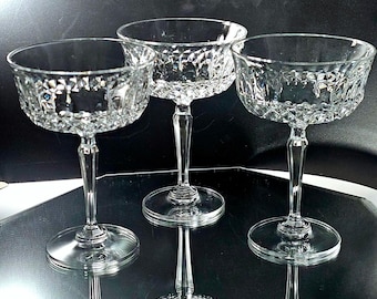 3 Toscany Elite Champagne Coupes 5.5" cut glasses retro elegance fine crystal