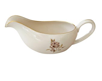 Pickard China Brown Rose Gravy Boat 8" gold Trim Floral Design USA Vintage