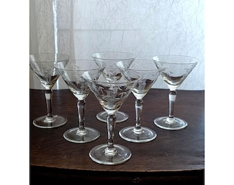 6 Bamboo Liquor Cocktail Glasses 4.75" mini martini party 1940s vintage Japan 3z