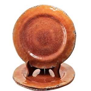 Pier 1 Carmelo Melamine Dinner Plates 10.5&quot; set/3 orange rustic crackle unbreakable dishes