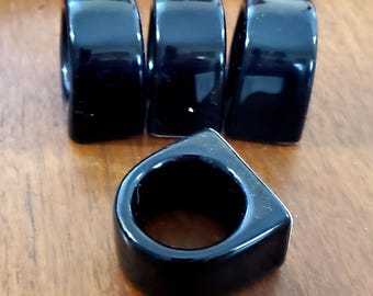 Pier 1 Bold Black Napkin Rings set of 4 ceramic glossy glazed vintage