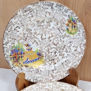 7 Empire Porcelain England Victorian Lady Gold Chintz Trim Cake Dessert Plate 7"