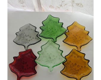 6 Studio Silversmiths Glass Tree Plates 7" dessert appetizer Christmas 1990s