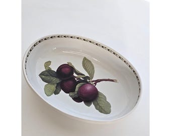 Queen's Hooker's Fruit Serving Bowl, Oval Baker Vintage Plum Pattern Ceramic  9"