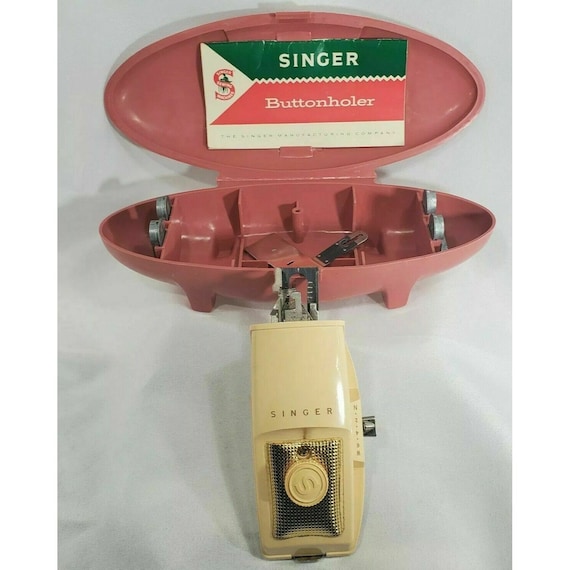 Midcentury Singer Pink Case Buttonholer Complete & Booklet 4