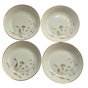 4 Golden Harvest Fruit Dessert Bowls 5.5&quot; Heinrich gold gilt rim handpainted wheat