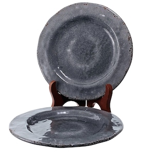 Pier 1 Carmelo Melamine Salad Plate 8.5&quot; set/2 Grey rustic crackle unbreakable dishes
