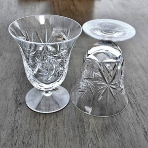 2 Bohemian Hand Cut Crystal Ice Tea Glasses 5.5" pinwheel star cut stemware 12oz