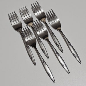 6 Oneida Ltd ローズデュエットサラダフォーク 6インチ ステンレス食器 USA ヴィンテージ