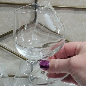 4 Princess House Heritage Brandy Snifters 4.5" crystal etched glasses 1980s- 90s