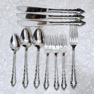 Rogers Melody Flatware Set / 10 gemischte Stanley Roberts Schriftrollen mit schwarzem Akzentgriff