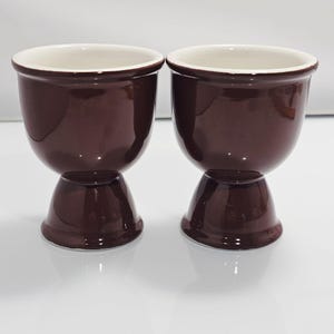 2 Vintage Brown Ceramic Egg Cups 4" glazed dual end cup versatile use farmhouse