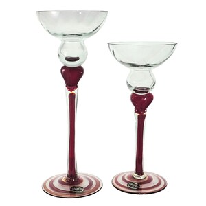 Red Heart Art Glass Stem Candle Holders 12&quot; 2pc romantic ambiance holiday