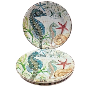Pier 1 Spikey The Seahorse Melamine Plates 9in set-4 sea life shells unbreakable