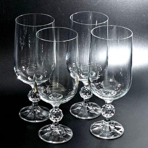4 Bohemia Crystal Claudia Ice Tea Glasses 7.5" sculpted stem glasses Poland 80s