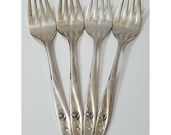 4 Oneida Community Morning Rose Salad Forks vintage silverplate flatware 6 3/4"