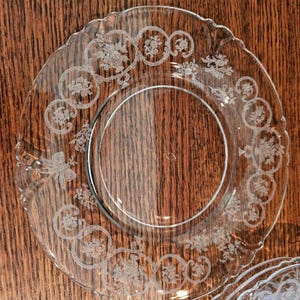 Heisey Chintz Dessert Salad Plates 7.75&quot; vintage etched glass floral dishes 4pc