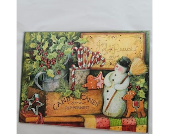 Susan Winget Snowman Glass Cutting Board 15" Christmas Happy Holiday charcuterie