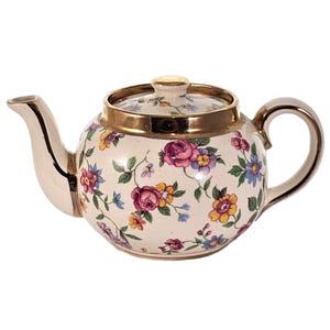 Sadler Floral Chintz Single Teapot 2.5&quot; gold trim individual pot w/ lid teatime