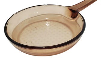 Pyrex Visions Amber Skillet 7" France CorningWare cookware brown retro kitchen vtg