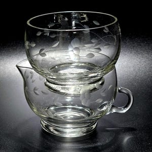 Princess House Heritage Stackable Creamer Sugar 8oz floral etched crystal 2pc minimalist