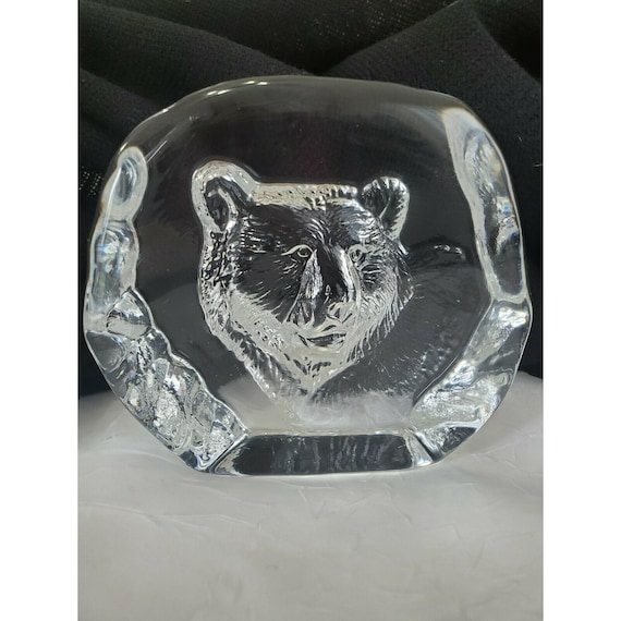 Cristal D’Arques Bear Crystal Paperweight 3.75" France laser cut glass vintage