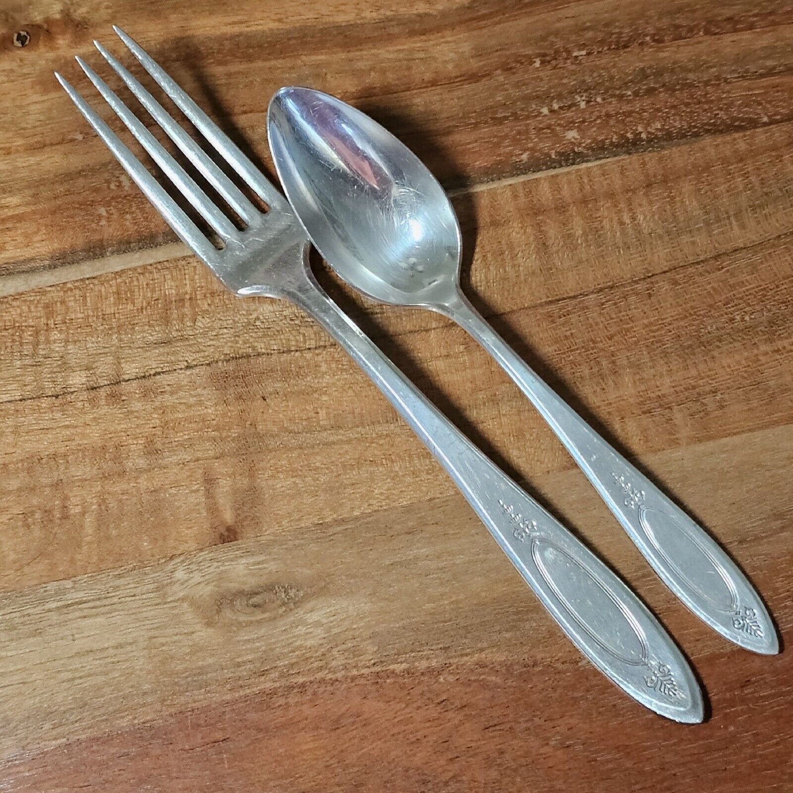 2 Pc Oneida Community Adam Silverplate Teaspoon & Dinner Fork 1917