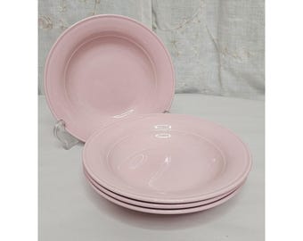 4 Nancy Calhoun Light Rose Bowl 8" Soup Pasta Set Vintage Stoneware Pink Rimmed