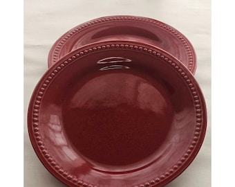 2 Pier 1 Spice Route Paprika Salad Plates 8.5" Red Beaded Stoneware Dishes