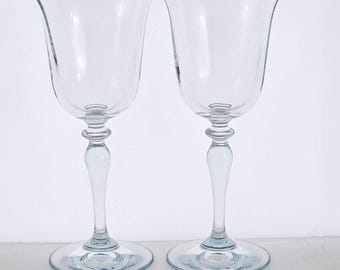 2 Colony Crystal Mirage Wine Glasses 7.25 Vintage Blown Glass Optic Panel Goblets