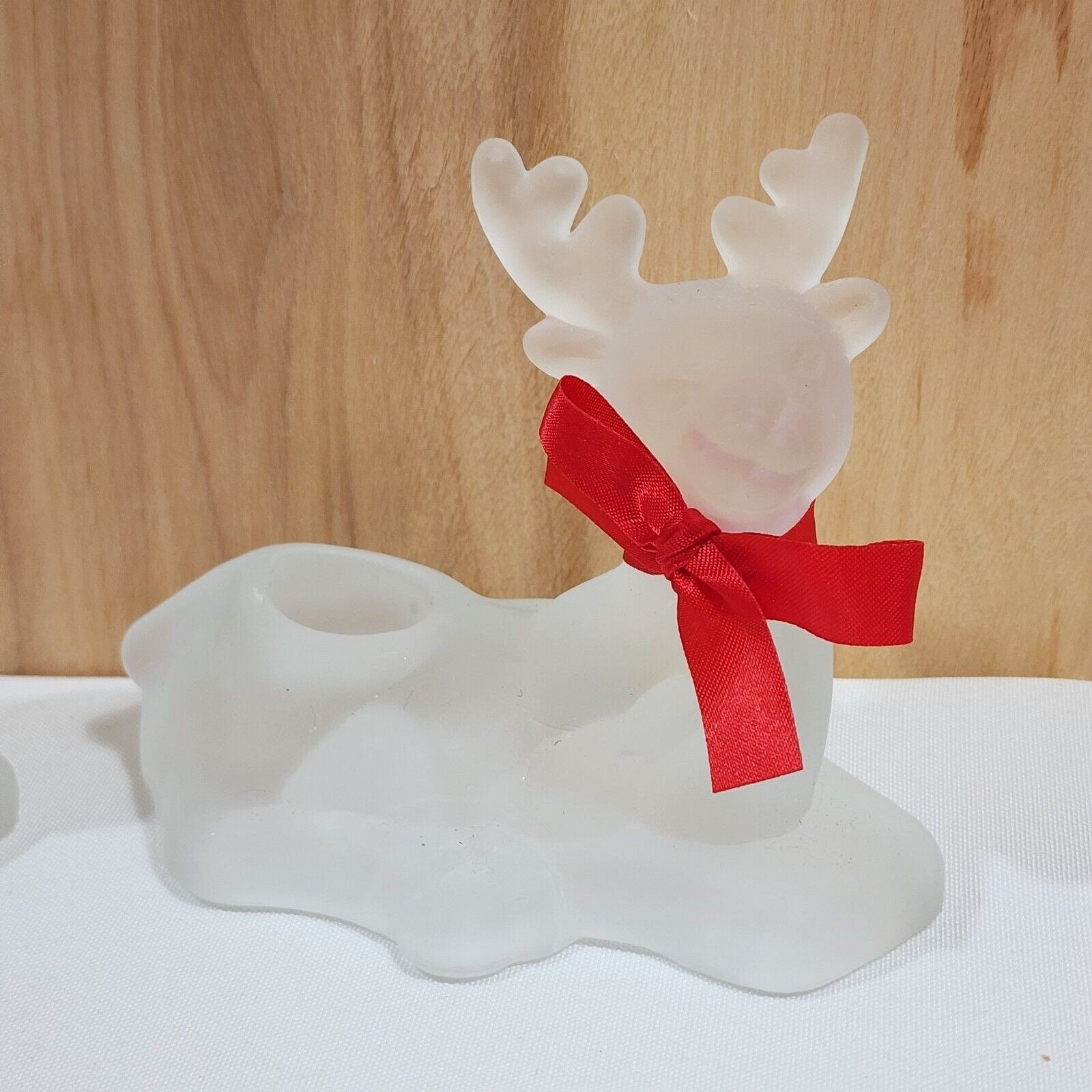 2 Royal Gallery Frosted Glass Reindeer Candlestick Holders Tawain 1990s