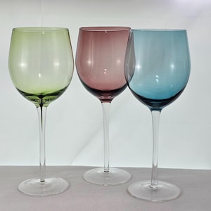 Mismatched Colors Water Goblets set 3 Wine Glasses mixed large glassware colorful