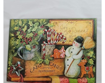 Susan Winget Snowman Glass Cutting Board 11.5" Christmas Holiday charcuterie