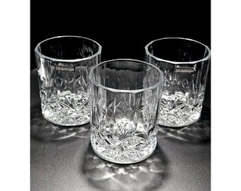 3 Shannon Crystal Dublin Glasses Set Godinger Whiskey Tumbler Vintage Lowball Cut Glass Barware Gifts