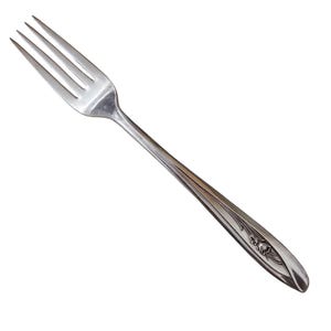 International Silver Tulip Dinner Fork 7&quot; floral center design 1950s Vtg minimalist MCM