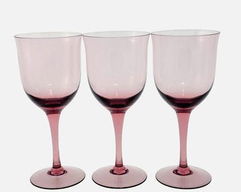 3 Noritake Remembrance Lavender Water Glasses 7.5" Japan 1980s stemware glassware