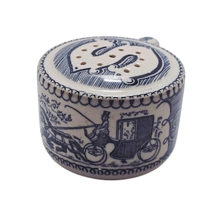 Currier Ives Salt Shaker 1.5" Royal Pottery blue white USA transferware ironstone