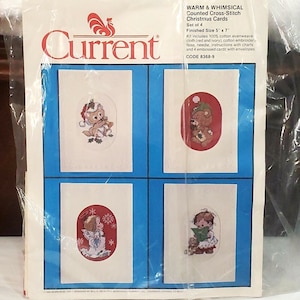 Attuale punto croce caldo e stravagante 4 cartoline di Natale cuciture vintage 1988