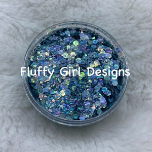 Glitter, Chunky Mix Glitter, Chunky Glitter, Polyester Glitter, Blue Glitter, Mix Glitter, High Quality Glitter, 1oz. Container, Tranquil