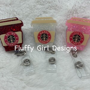 Starbucks-Abzeichen-Rolle, Badge Reel, Kaffeetasse-Abzeichen-Rolle, süßes Badge Reel, Kaffee-Abzeichen-Rolle, Glitter-Abzeichen-Rolle, Tasse-Abzeichen-Rolle, Valentinstag
