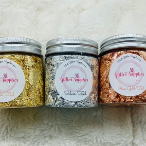 Foil Flakes, Flake Glitter, Foil Flake Glitter, Gold Flakes, Silver Flakes, Rose Gold Flakes, Foil, Flakes, Craft Foil, 5gram Container