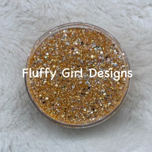 Glitter, Champagne Glitter, Polyester Glitter, High Quality Glitter, Chunky Glitter, Cosmetic Glitter, Gold Glitter, 1oz. Container, Conceal