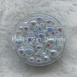 Pedrería blanca, pedrería, pedrería de perlas AB planas, pedrería de espalda plana de perlas blancas, perla blanca, tamaños mixtos de 3 mm-10 mm, 2 oz. Bolsa