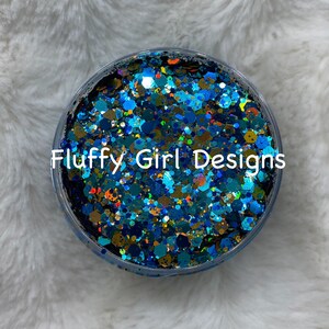 Denim, Glitter, Chunky Mix Glitter, Chunky Glitter, Polyester Glitter, Blue Glitter, Mix Glitter, High Quality Glitter, 1oz. Container