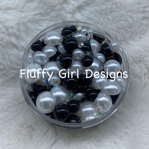 Pedrería negra, pedrería, pedrería de perlas AB planas, pedrería de espalda plana de perlas negras, perla blanca, tamaños mixtos de 3 mm-10 mm, 2 oz. Bolsa